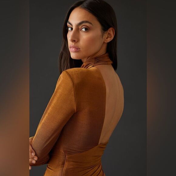 MISHA PAULINE ASYMMETRICAL HIGH-SLIT MAXI DRESS - Bronze - Size 2 - Picture 4 of 4